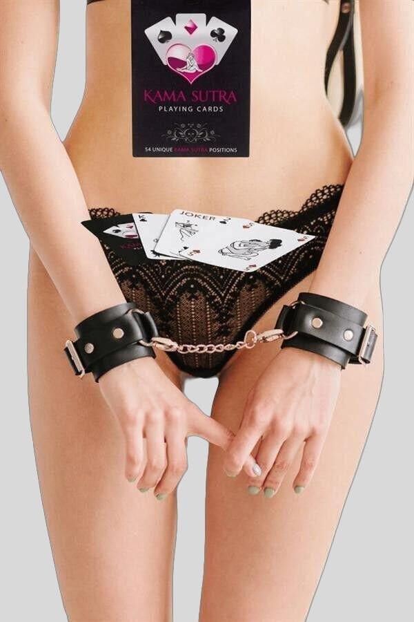 Arias Closet Sexy Görselli Oyun Kartı Kama Sutra Siyah Kelepçe Set