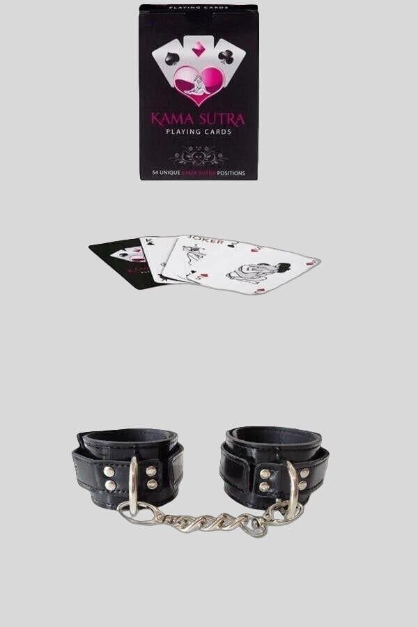 Arias Closet Sexy Görselli Oyun Kartı Kama Sutra Siyah Kelepçe Set
