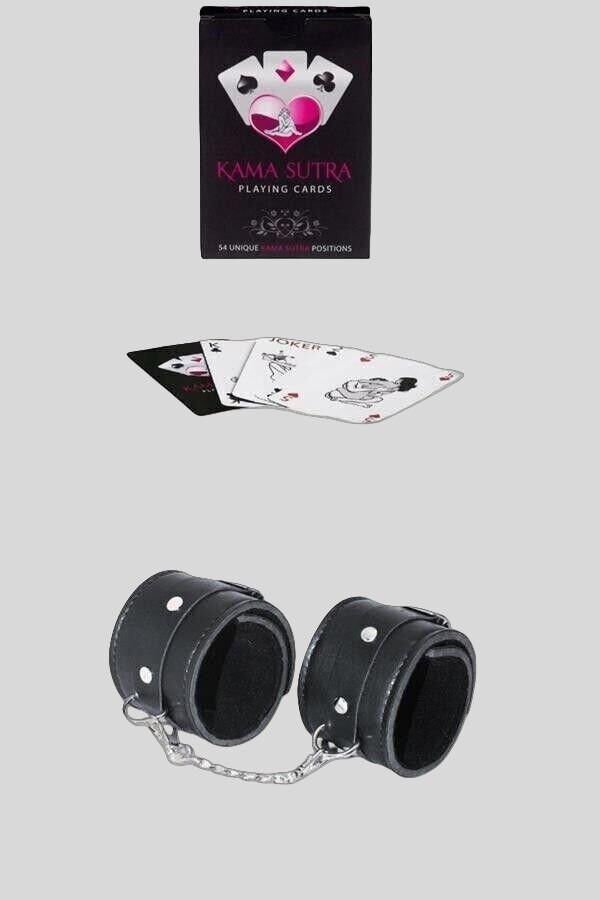 Arias Closet Sexy Görselli Oyun Kartı Kama Sutra Siyah Kelepçe Set