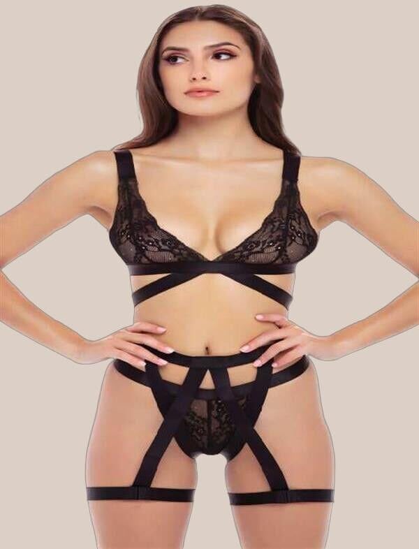 Arias Closet Siyah İp Aksesuarlı Fantezi Jartiyer Takım