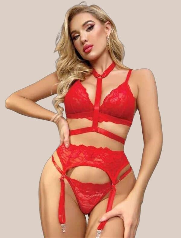 Arias Closet Kırmızı Dantelli İp Aksesuarlı Fantezi Jartiyer Takım
