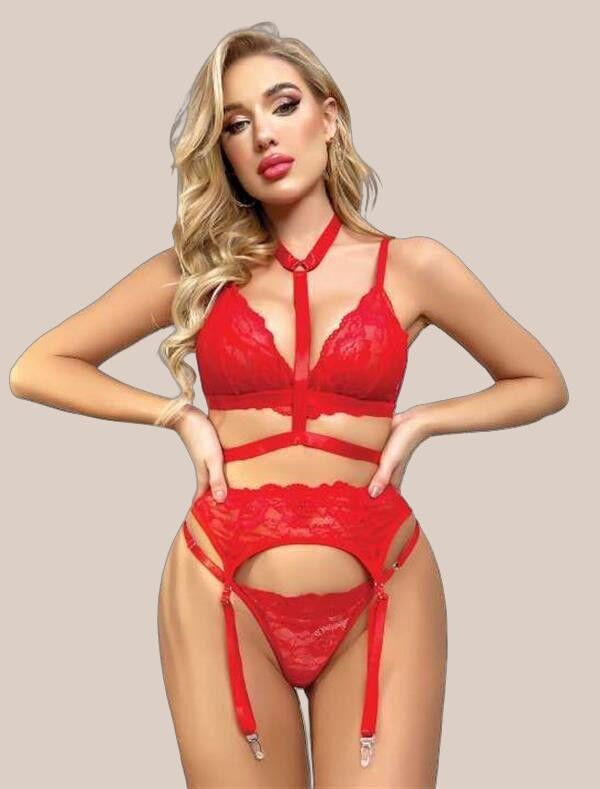Arias Closet Kırmızı Dantelli İp Aksesuarlı Fantezi Jartiyer Takım