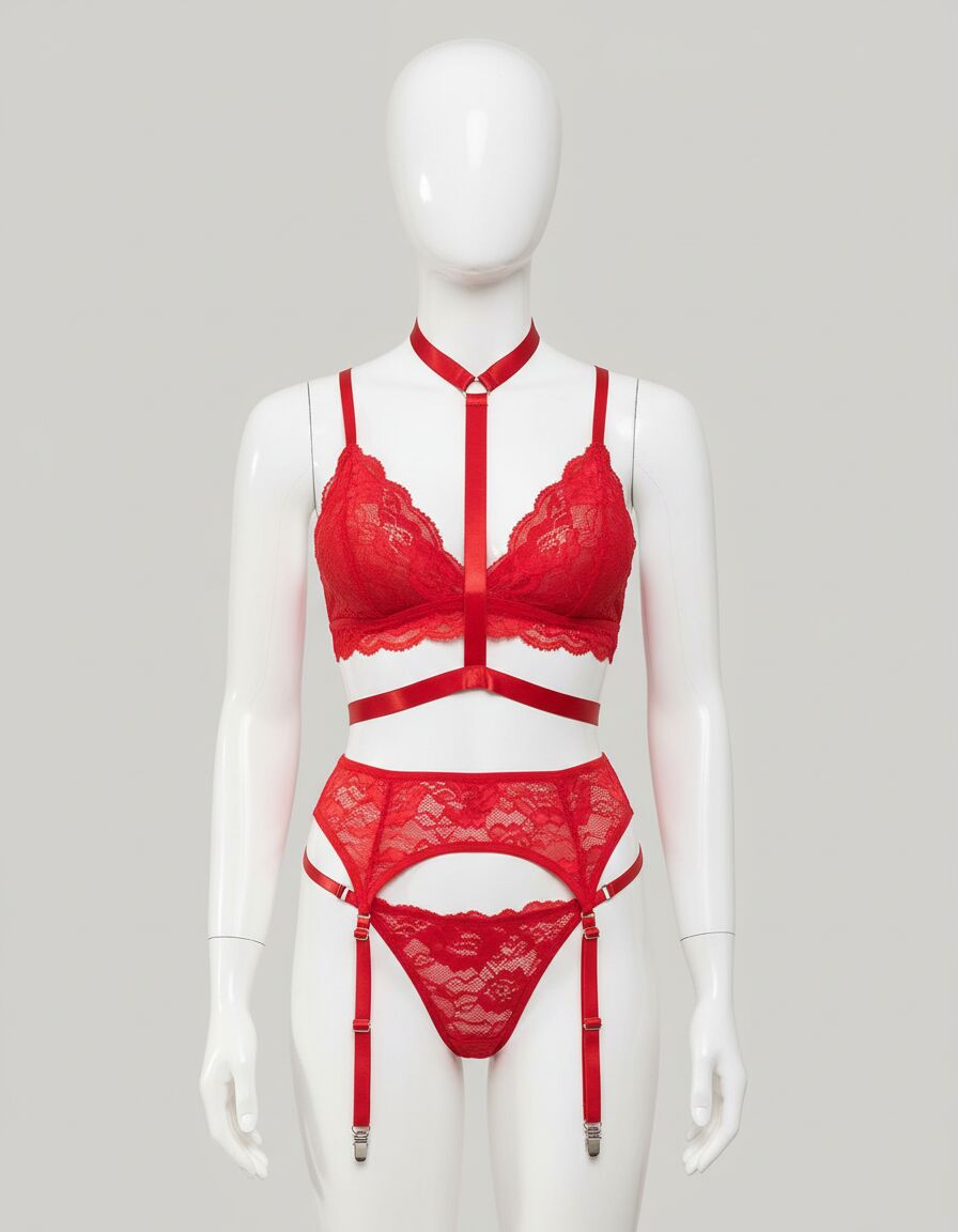 Arias Closet Kırmızı Dantelli İp Aksesuarlı Fantezi Jartiyer Takım