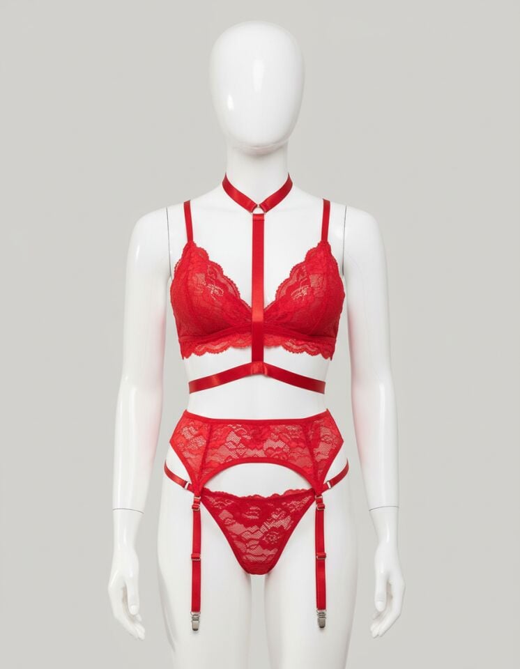 Arias Closet Kırmızı Dantelli İp Aksesuarlı Fantezi Jartiyer Takım