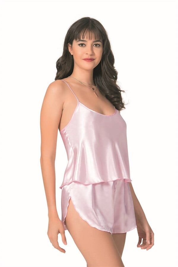 Arias Closet Pembe Saten Babydoll Şort Takımı