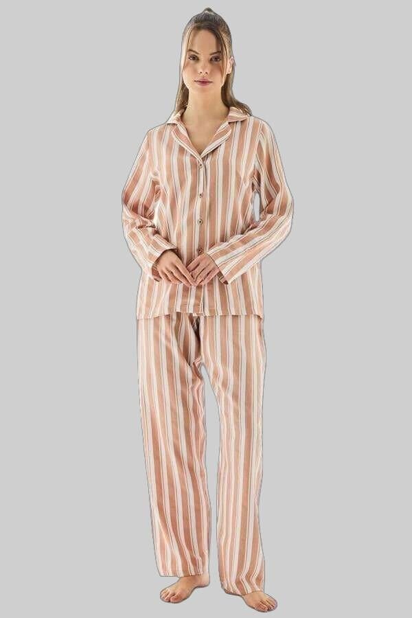 Viscose Çizgili Gömlek Pantolon Pijama Takımı