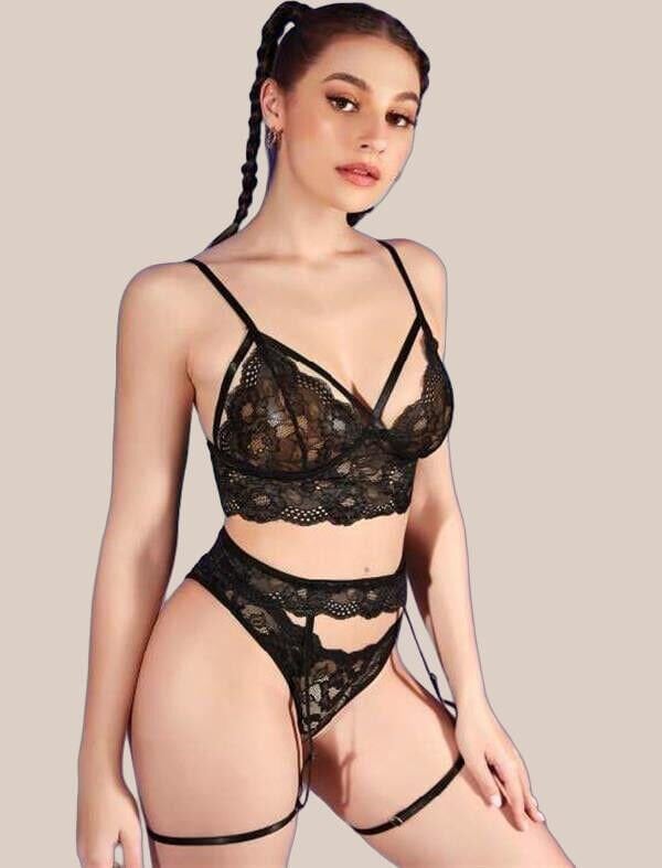 Arias Closet Siyah Dantelli Fantezi Jartiyer Takım