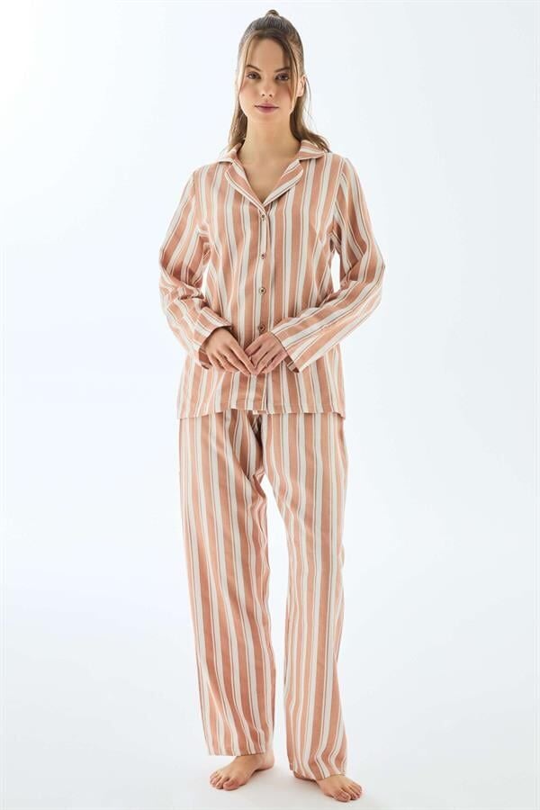 Viscose Çizgili Gömlek Pantolon Pijama Takımı