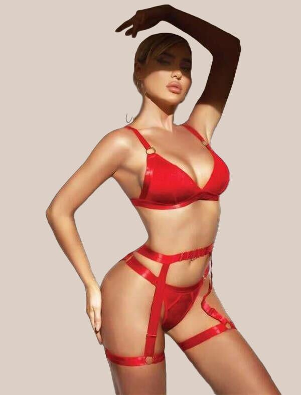 Arias Closet Kırmızı Bacak Aksesuarlı Fantezi Jartiyer Takım