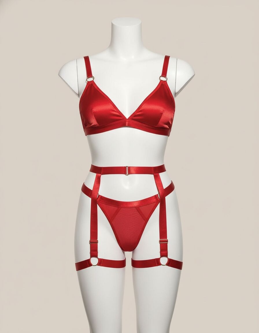 Arias Closet Kırmızı Bacak Aksesuarlı Fantezi Jartiyer Takım
