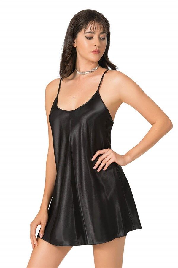 Arias Closet Siyah Kısa Saten Gecelik