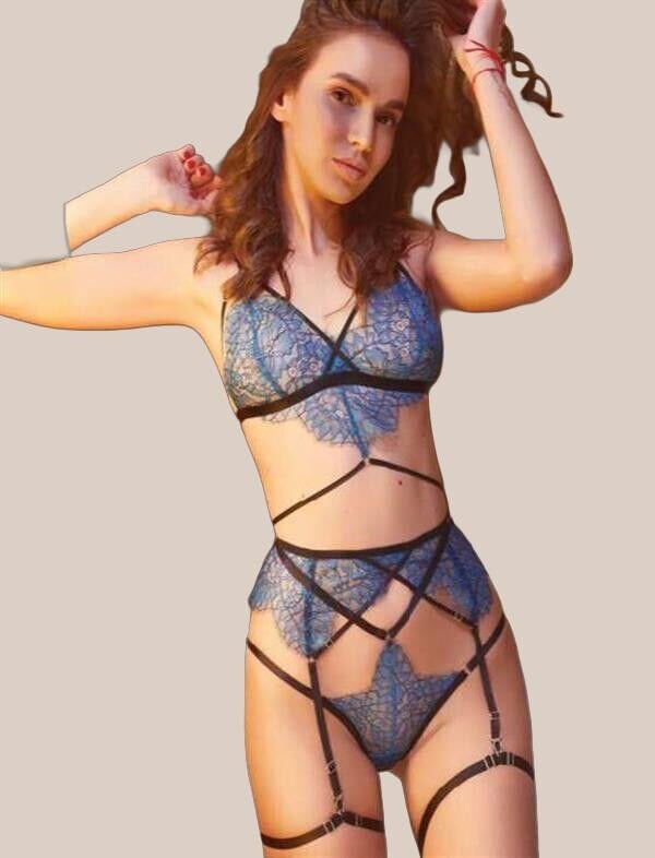 Arias Closet Mavi Dantelli Brit Fantezi Jartiyer Takım