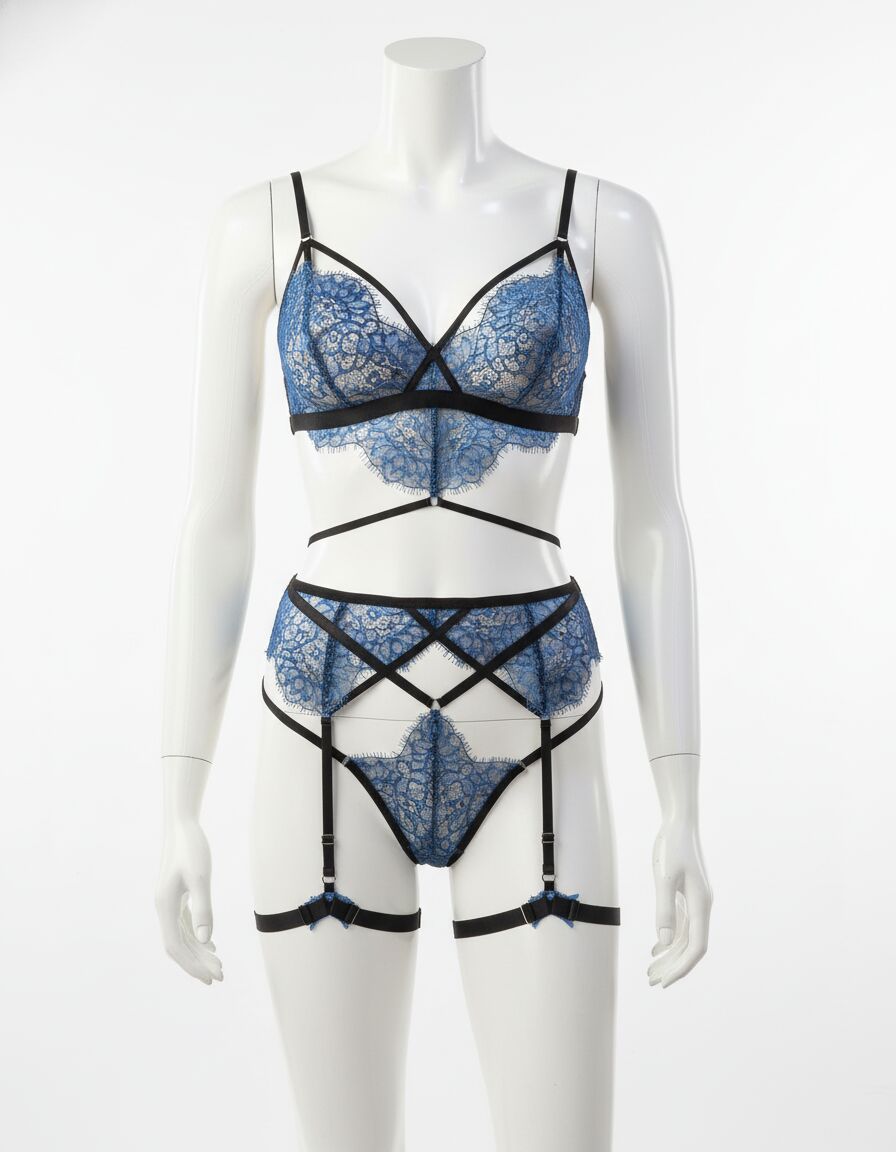 Arias Closet Mavi Dantelli Brit Fantezi Jartiyer Takım