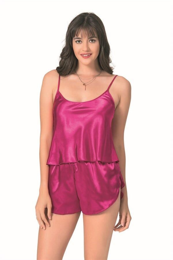 Arias Closet Vişne Saten Babydoll Şort Takımı