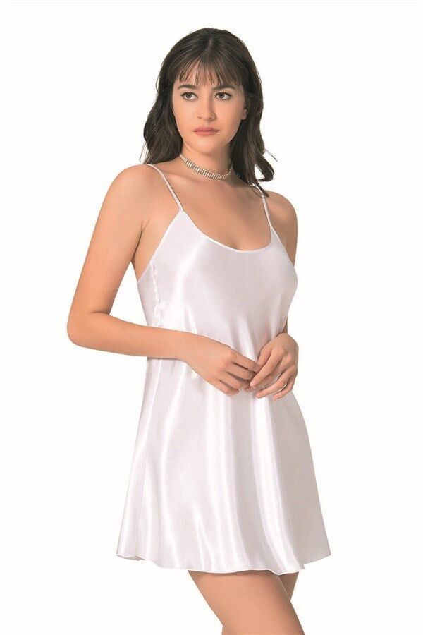 Arias Closet Beyaz Kısa Saten Gecelik