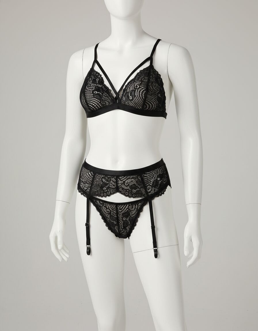 Arias Closet Siyah Dantelli Göğüs Detaylı Fantezi Jartiyer Takım