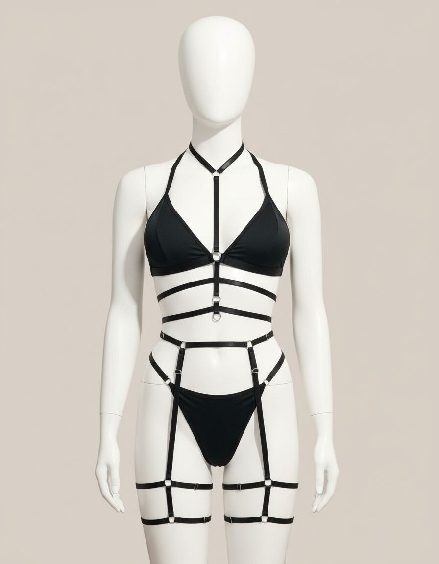 Arias Closet Siyah Brit Detaylı Fantezi Jartiyer Takım