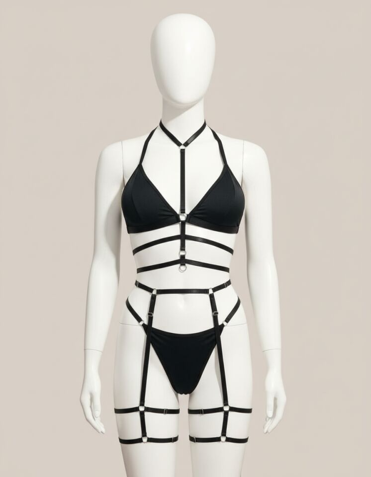 Arias Closet Siyah Brit Detaylı Fantezi Jartiyer Takım