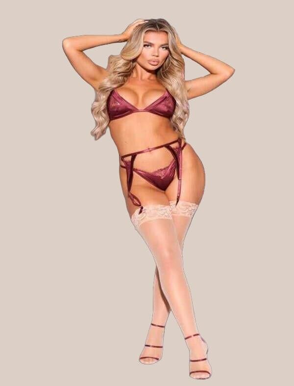 Arias Closet Bordo Fantezi Jartiyer Takım