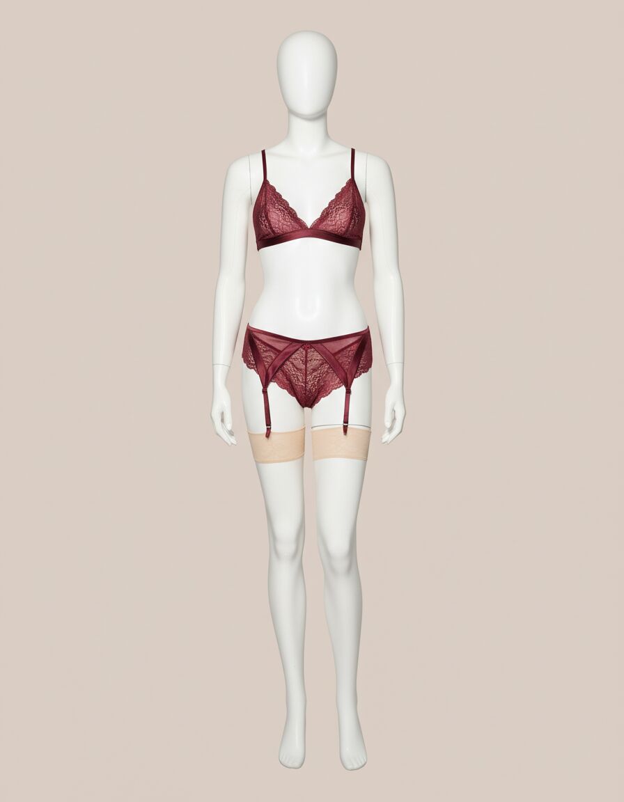 Bordo Fantezi Jartiyer Takım