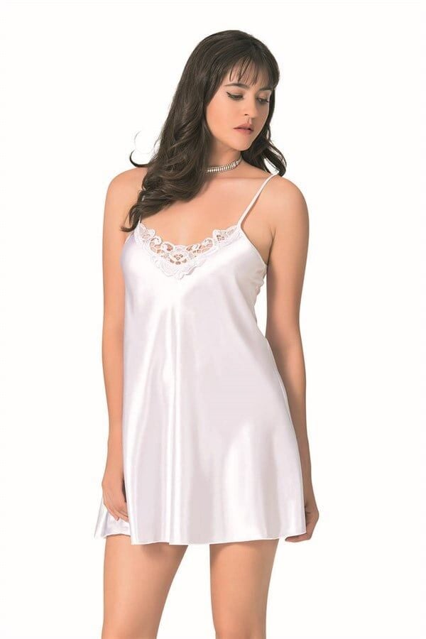 Arias Closet Beyaz Kısa Saten Gecelik