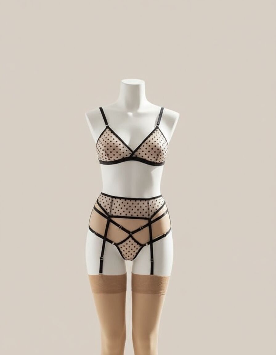 Arias Closet Puantiyeli Ten Fantezi Jartiyer Takım