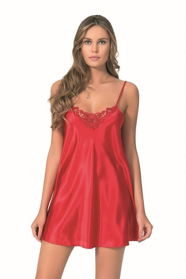 Arias Closet Kırmızı Kısa Saten Gecelik