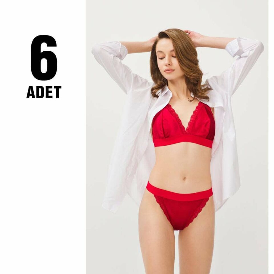 Cansoy 320-Kırmızı Balensiz Desteksiz Kadife Sütyen Takım 6'lı