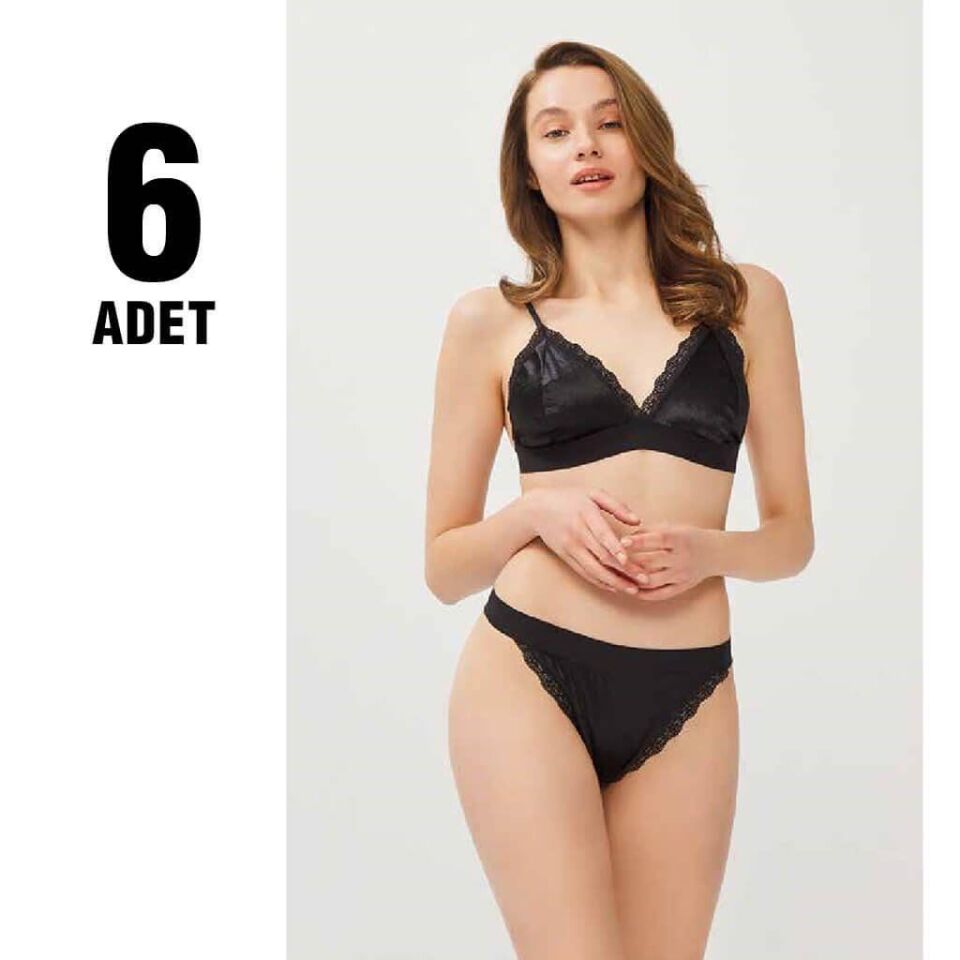 Cansoy 320-Siyah Balensiz Desteksiz Kadife Sütyen Takım 6'lı
