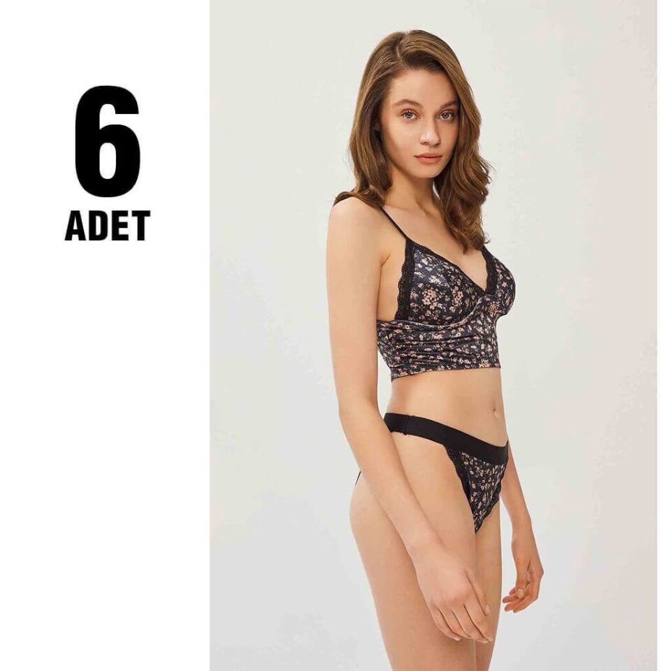 Cansoy 315 Çiçekli Kadife Bralet Bayan Sütyen Takım 6'lı