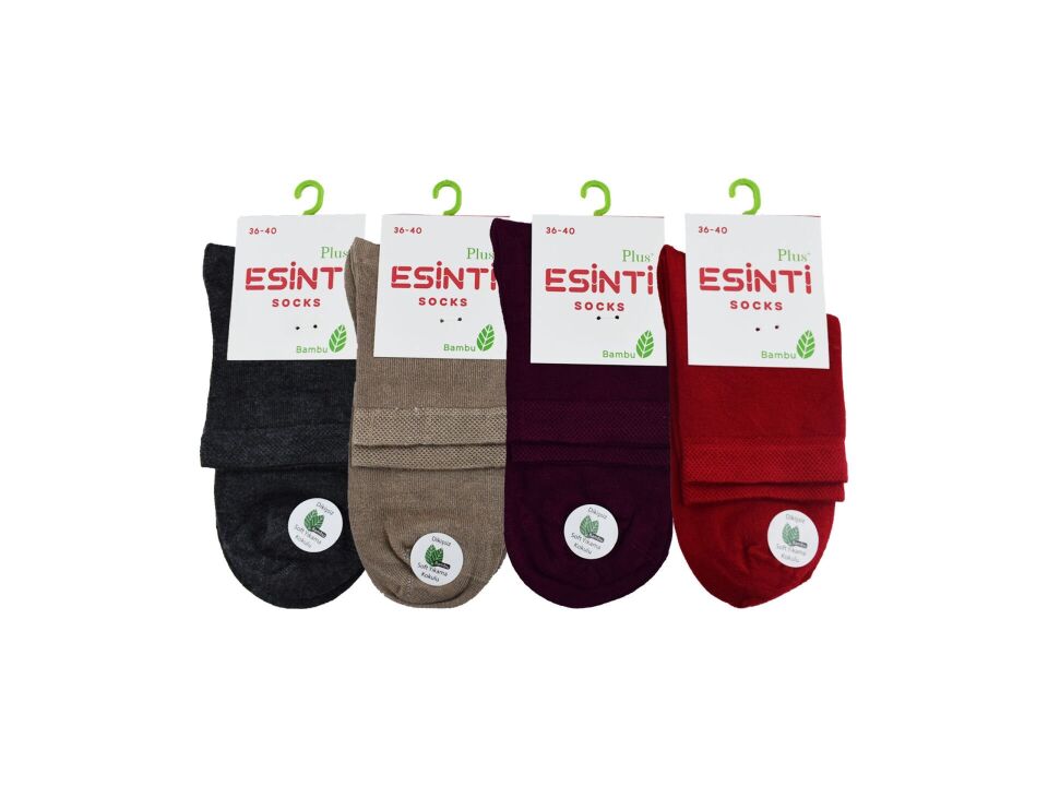 Esinti 32-Karısık Dikişsiz Yarım Konç Bayan Bambu Patik 12'li