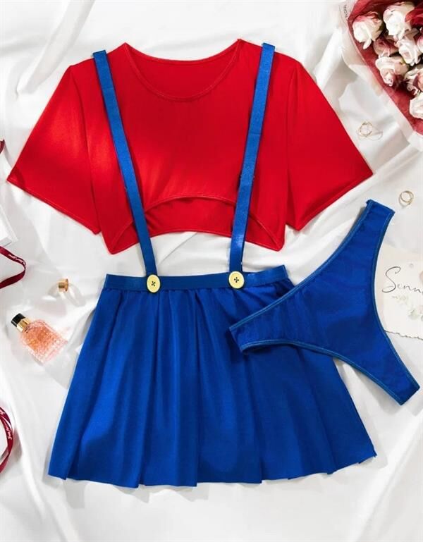 Arias Closet Mavi Kırmızı Fantezi Etekli Takım