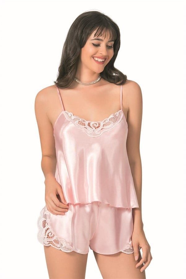 Arias Closet Somon Saten Babydoll Şort Takımı