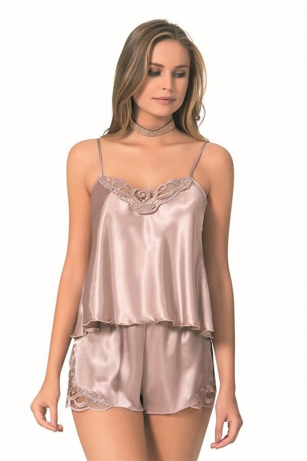 Arias Closet Vizon Saten Babydoll Şort Takımı