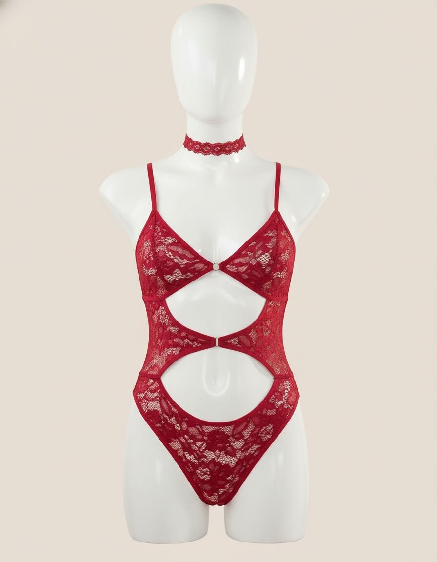 Arias Closet Kırmızı Transparan Dantelli Fantezi Babydoll