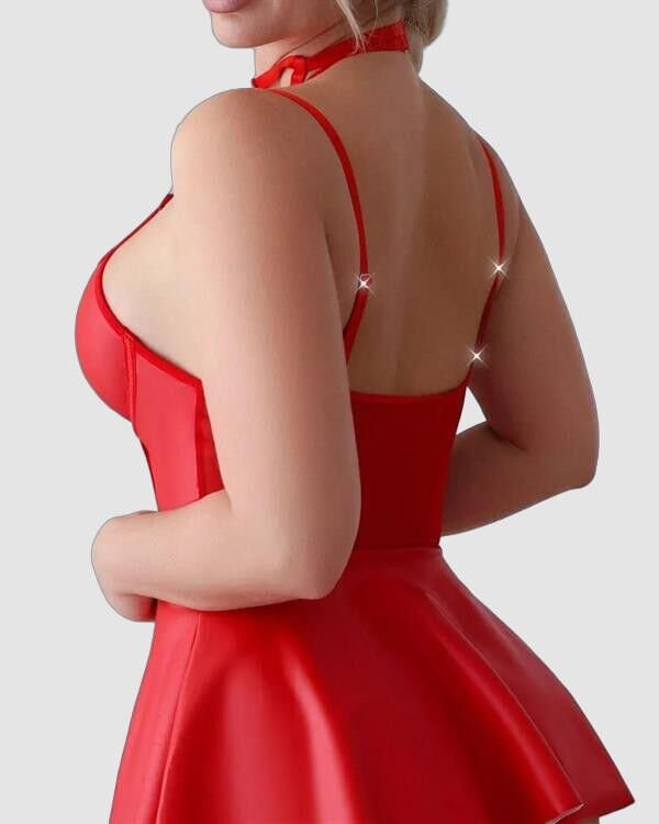 Arias Closet Kırmızı Fantezi Parlak Deri Şık Club Elbise