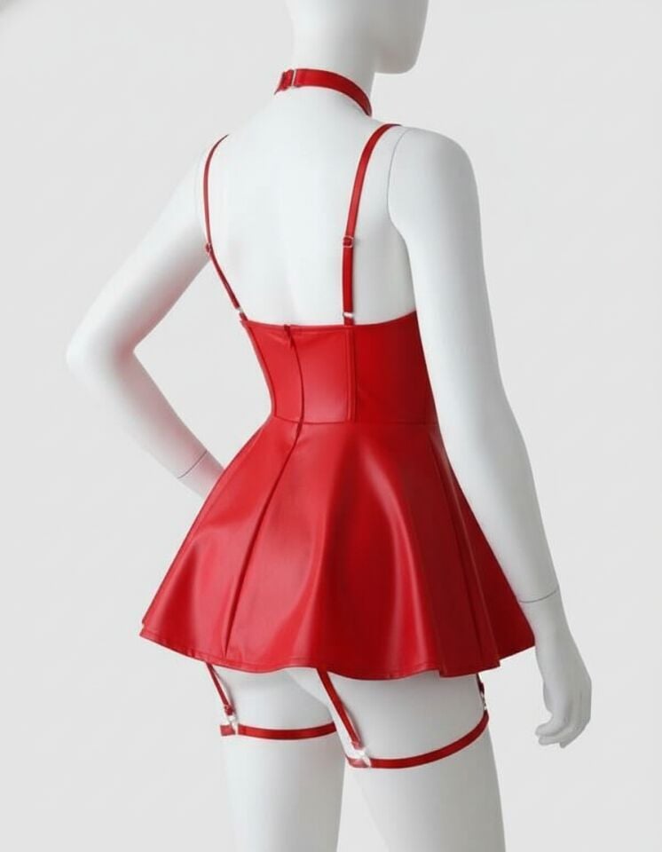 Arias Closet Kırmızı Fantezi Parlak Deri Şık Club Elbise