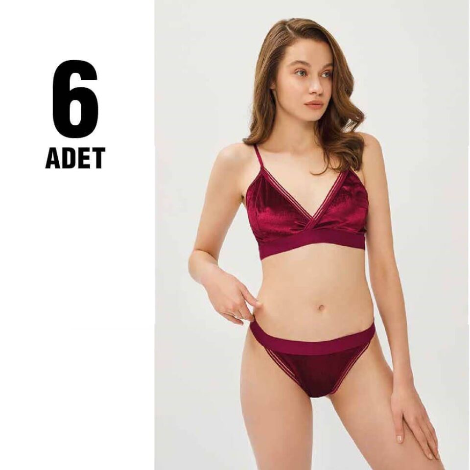 Cansoy 321 Bordo Balensiz Desteksiz Kadife Sütyen Takım 6'lı