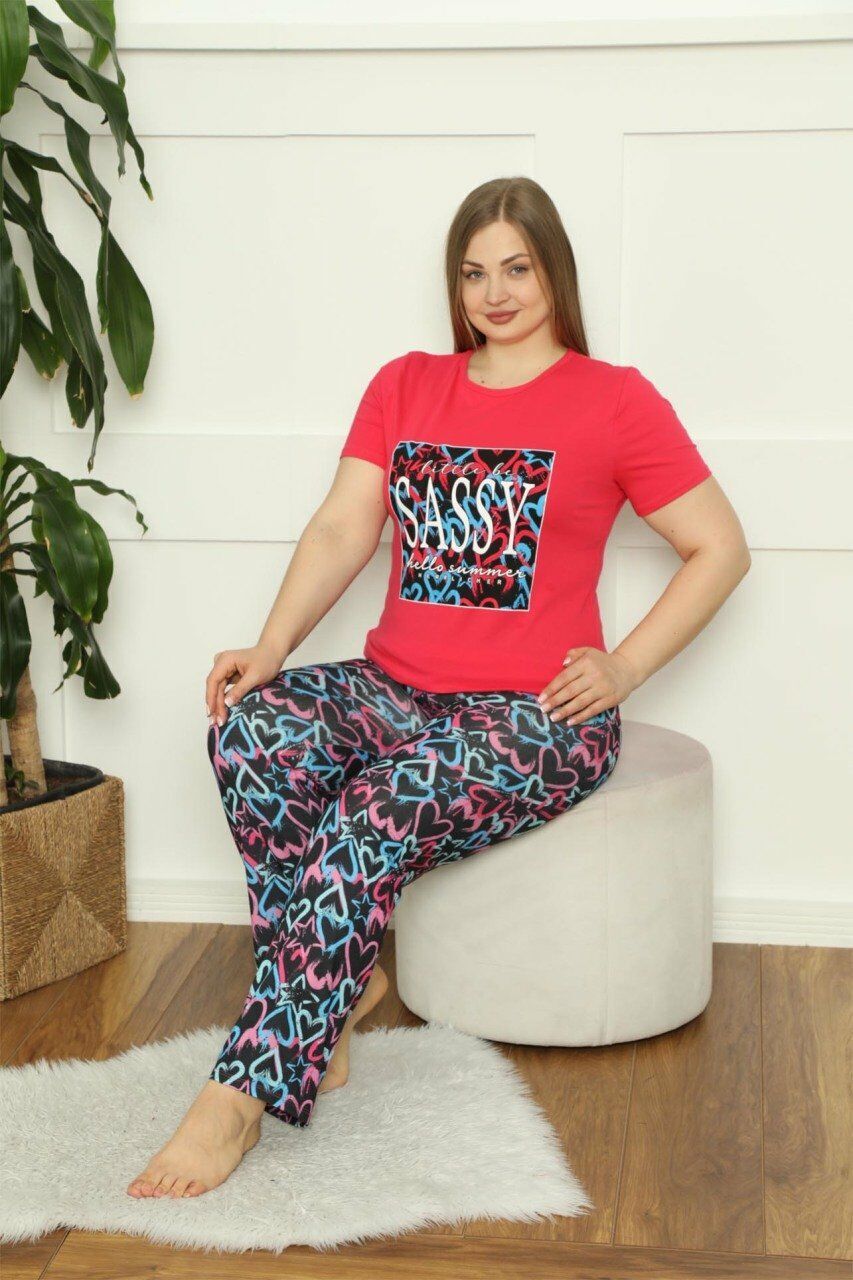 Polcan 10372 Battal Kısa Kollu Bayan Pijama Takımı