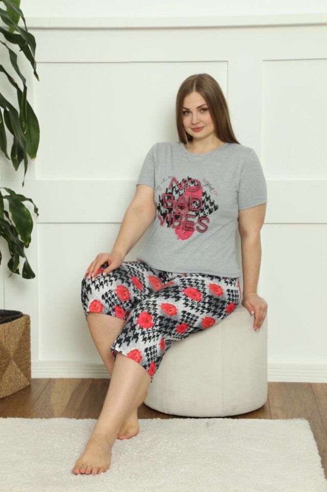 Polcan 10373 Battal Kaprili Kısa Kollu Bayan Pijama Takım