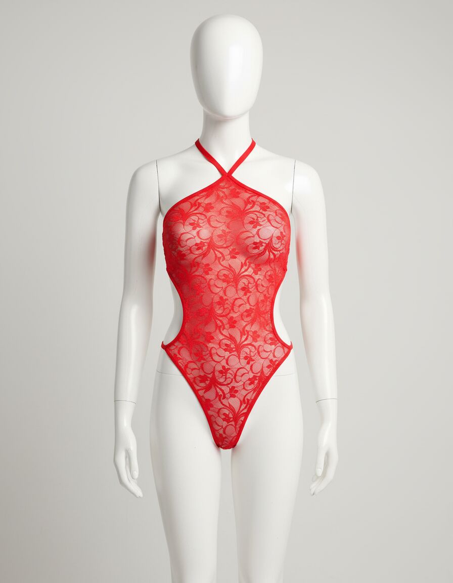 Arias Closet Kırmızı İp Detaylı Boyundan Bağlamalı Fantezi Babydoll