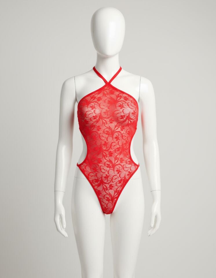 Arias Closet Kırmızı İp Detaylı Boyundan Bağlamalı Fantezi Babydoll