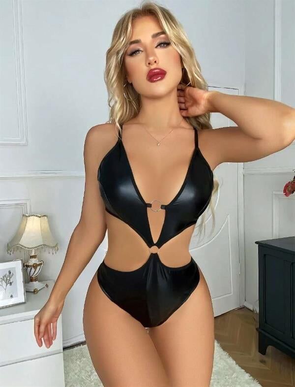 Arias Closet Siyah Deri Fantezi Babydoll