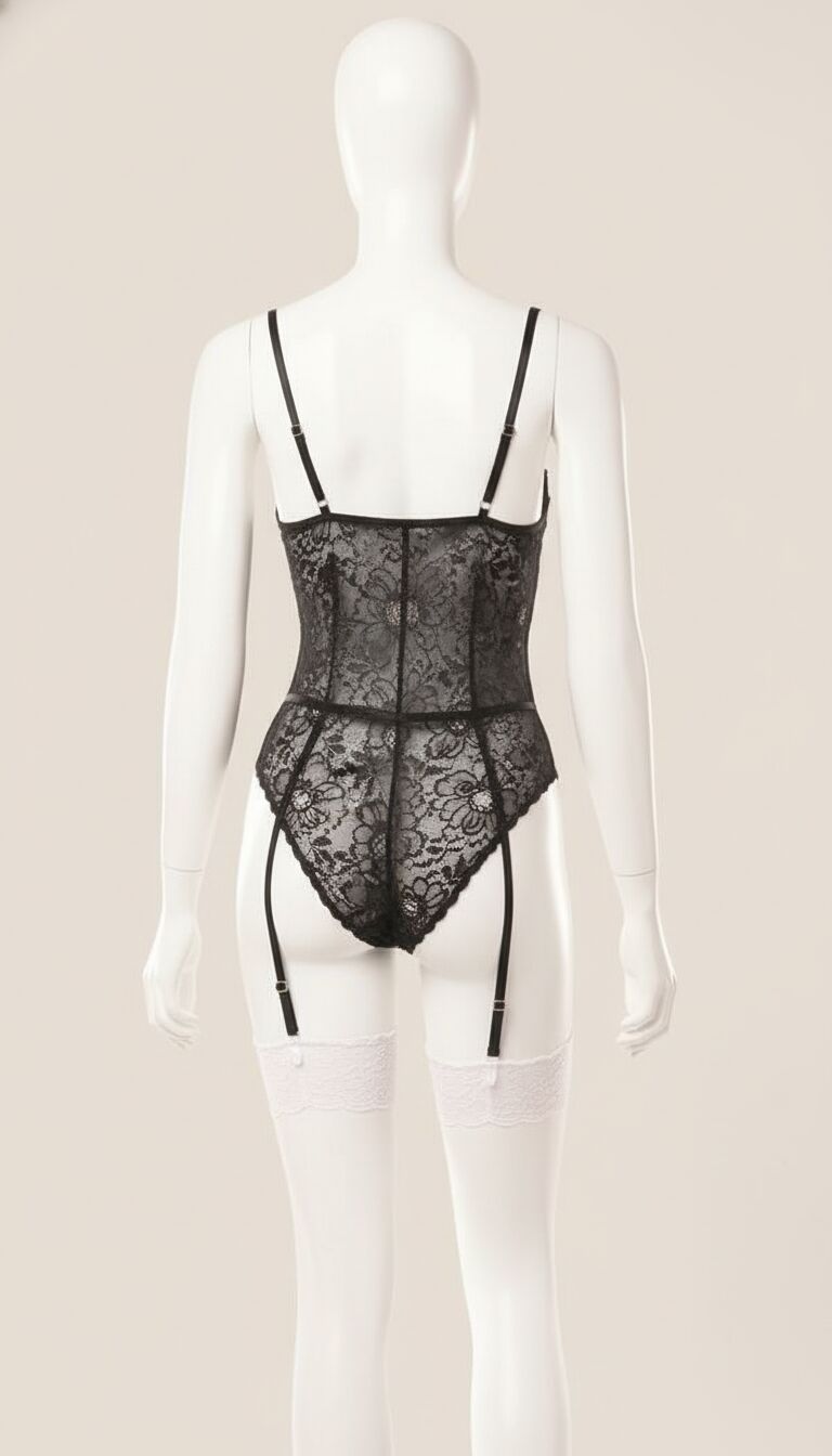 Arias Closet Siyah Dantelli Fantezi Body Hizmetçi Kostümü