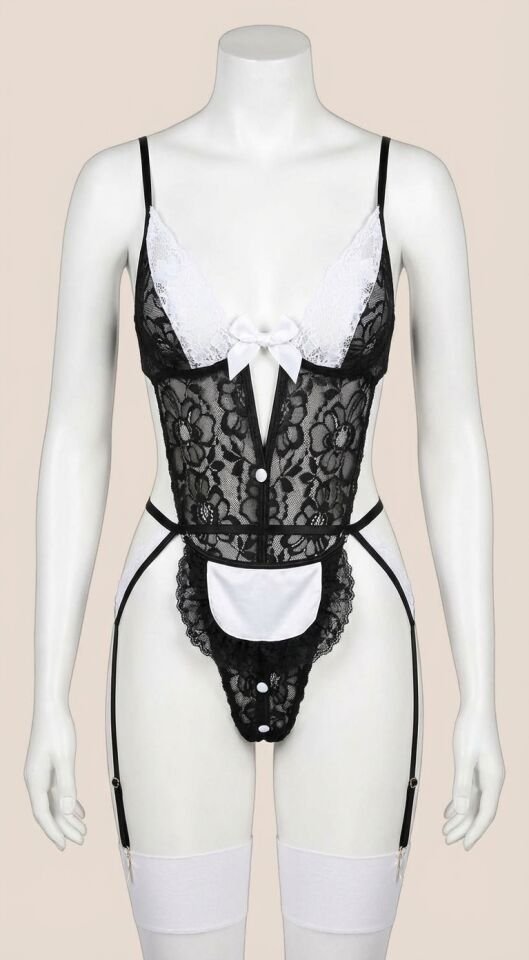 Siyah Dantelli Fantezi Body Hizmetçi Kostümü
