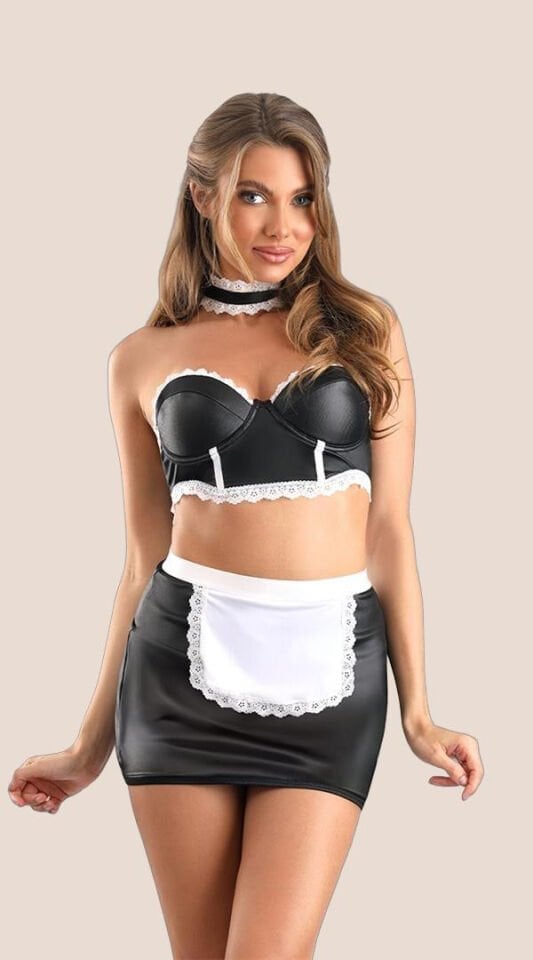 Arias Closet Siyah Arkası Açık Fantezi Büstiyer Hizmetçi Kostümü