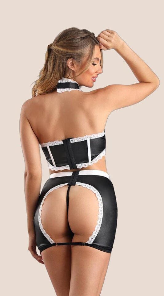 Arias Closet Siyah Arkası Açık Fantezi Büstiyer Hizmetçi Kostümü