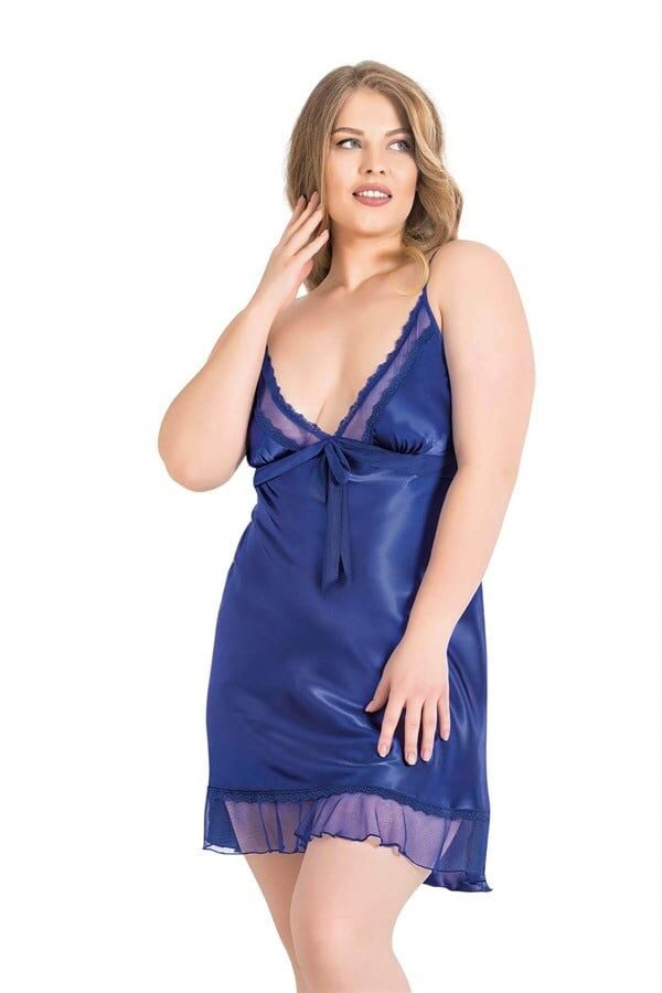 Arias Closet Büyük Beden Saks Kısa Saten Gecelik