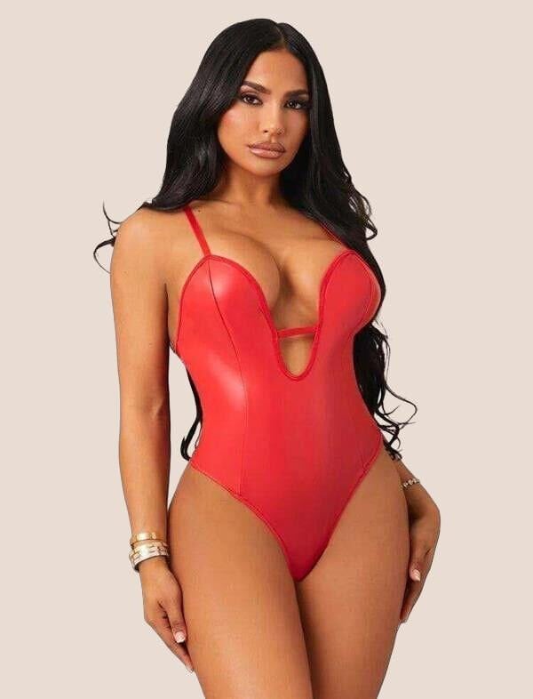 Arias Closet Kırmızı İp Detaylı Deri Fantezi Babydoll