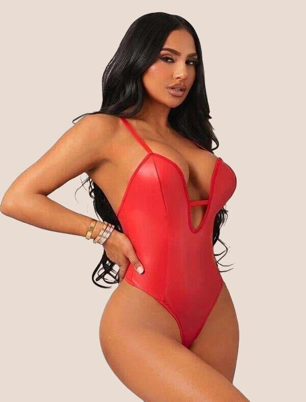 Arias Closet Kırmızı İp Detaylı Deri Fantezi Babydoll